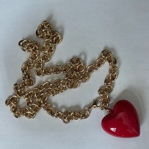 Roxanne Assoulin Gold Chain Necklace with Red Heart Pendant